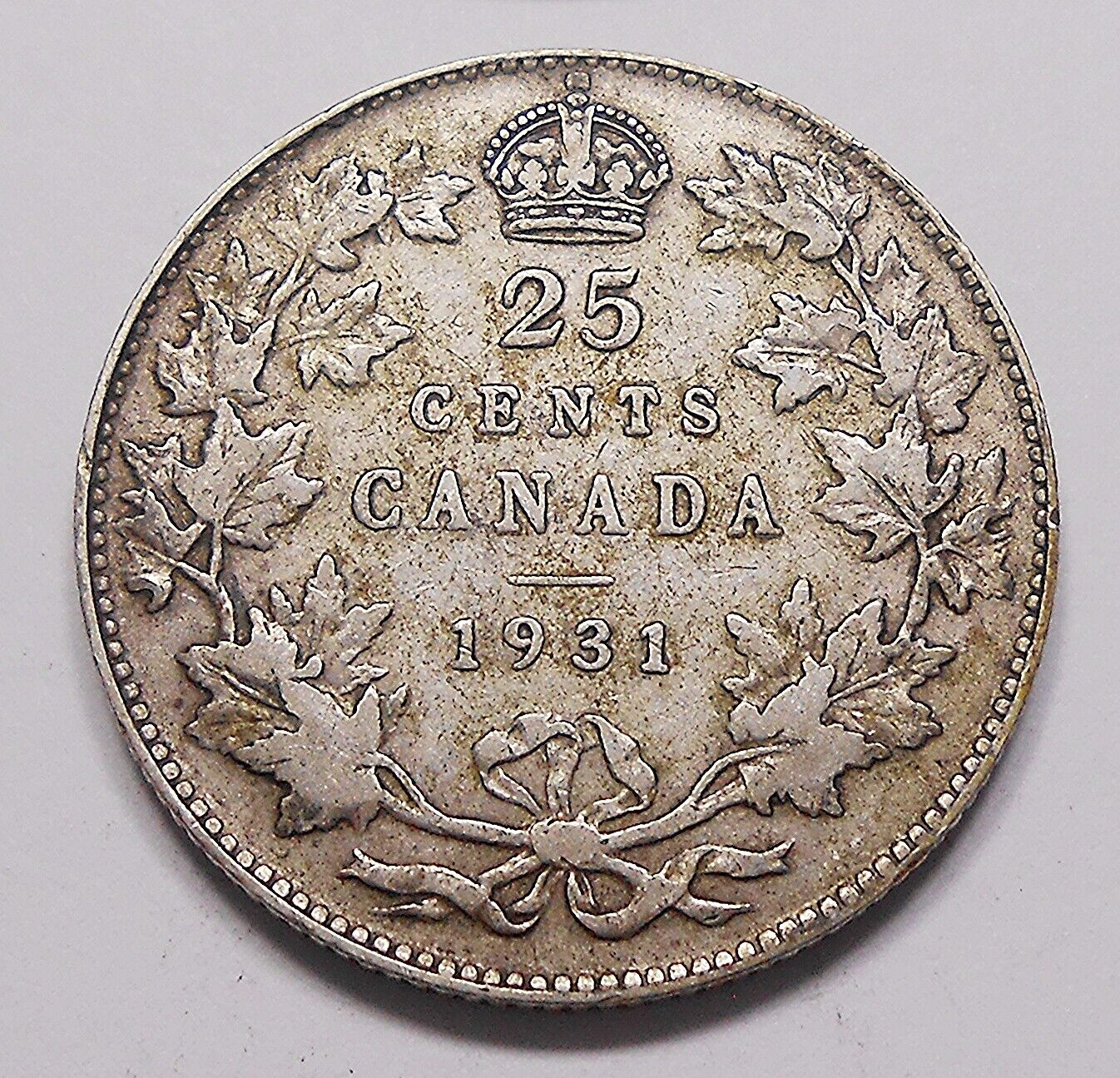 1931 Twenty-five Cents F ** Better King George V Nice Old Canada Silver Quarter