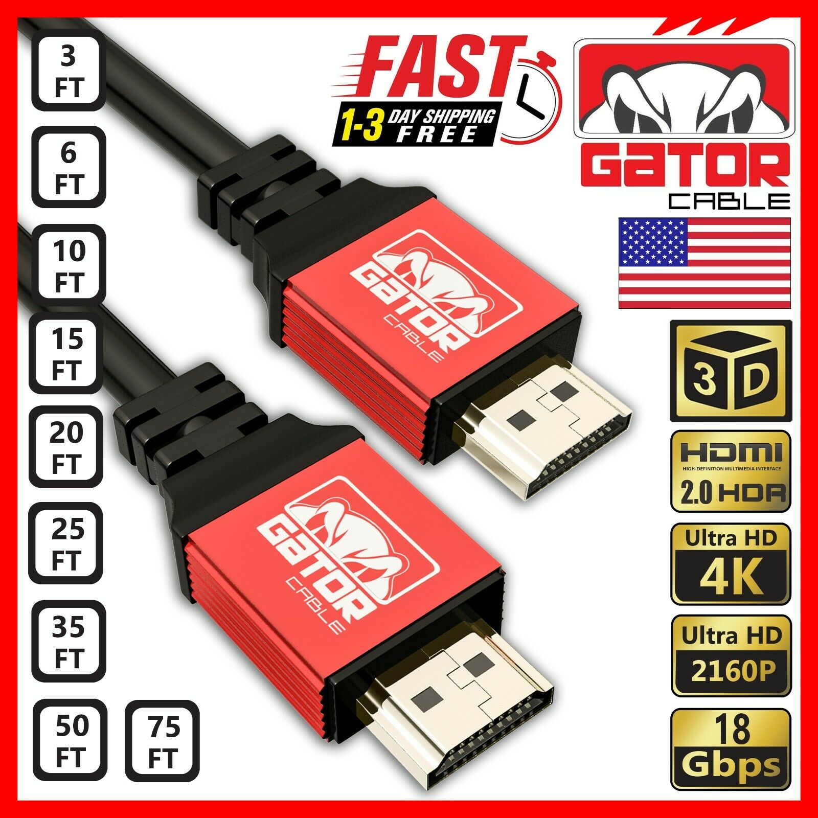 4k Hdmi 2.0 Cable Uhd Hdtv Ultra 3d 2160p 4kx2k Hdr 120hz 18gbps Dolby Hdcp 2.2