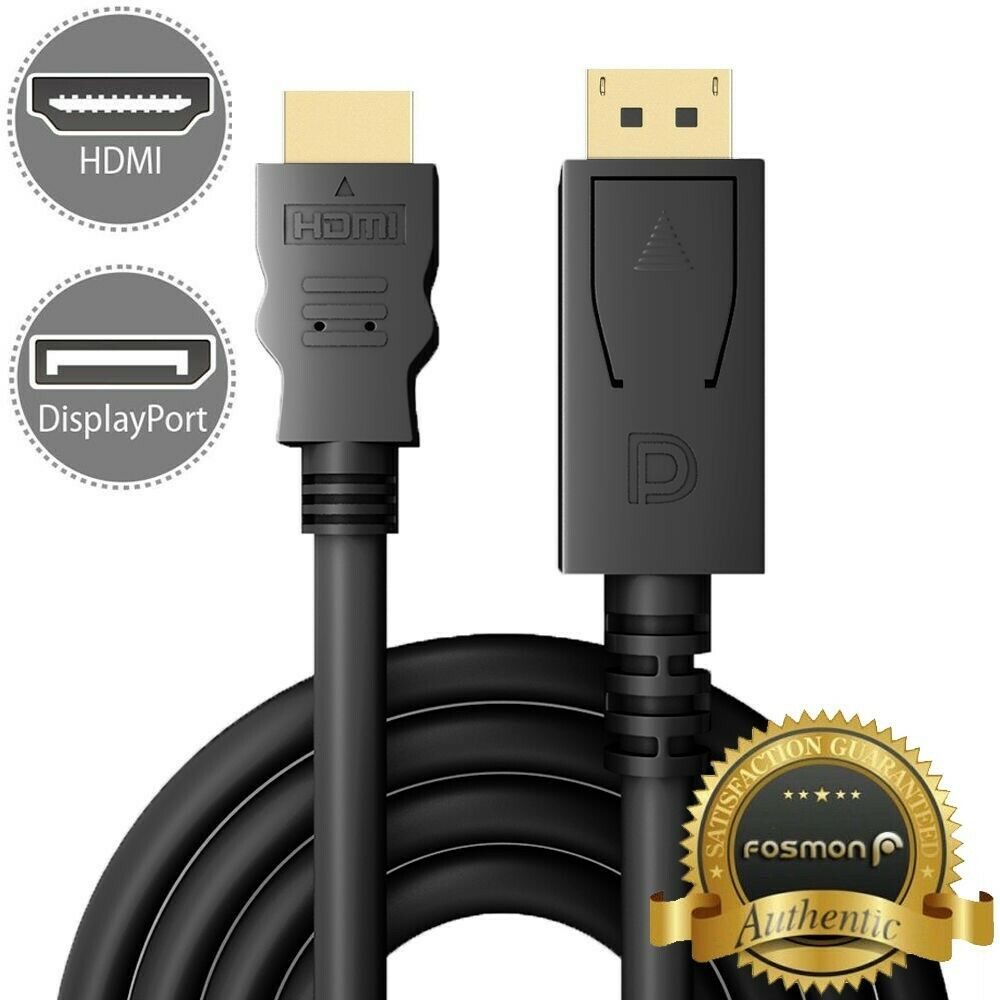 [ul Listed] 6ft Display Port Dp To Hdmi Cable Cord Av Hdtv 1080p Hd Adapter Plug