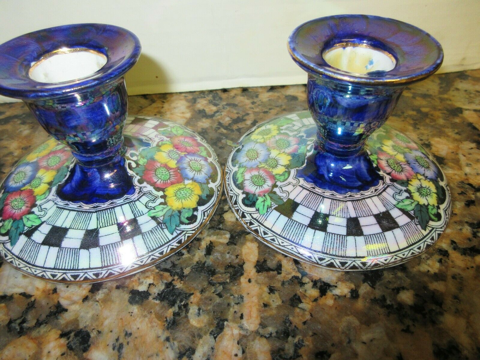 2 Vintage Art Deco Maling  Candle Holders Made In England