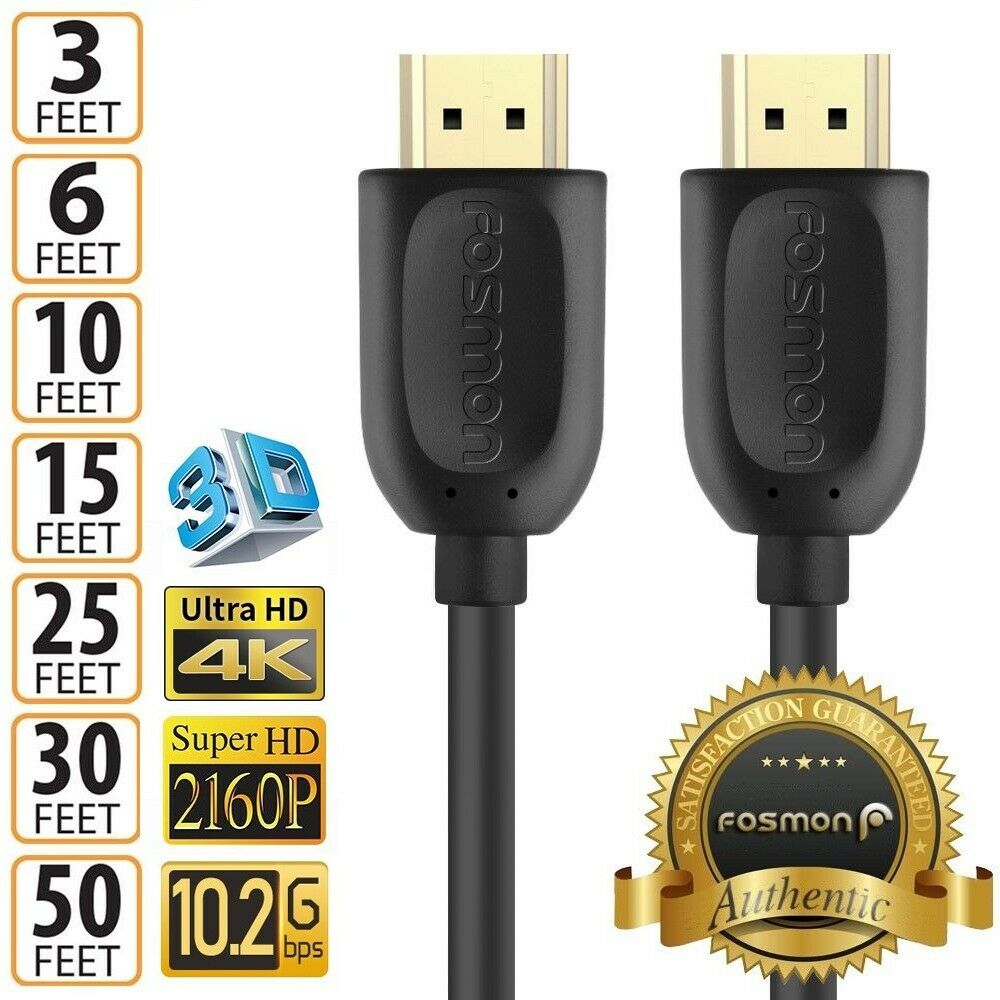 Hdmi Cable 1.4 4k 3d Hdtv Pc Xbox One Ps4 High Speed Plug 3 6 10 15 25 30 50 Ft
